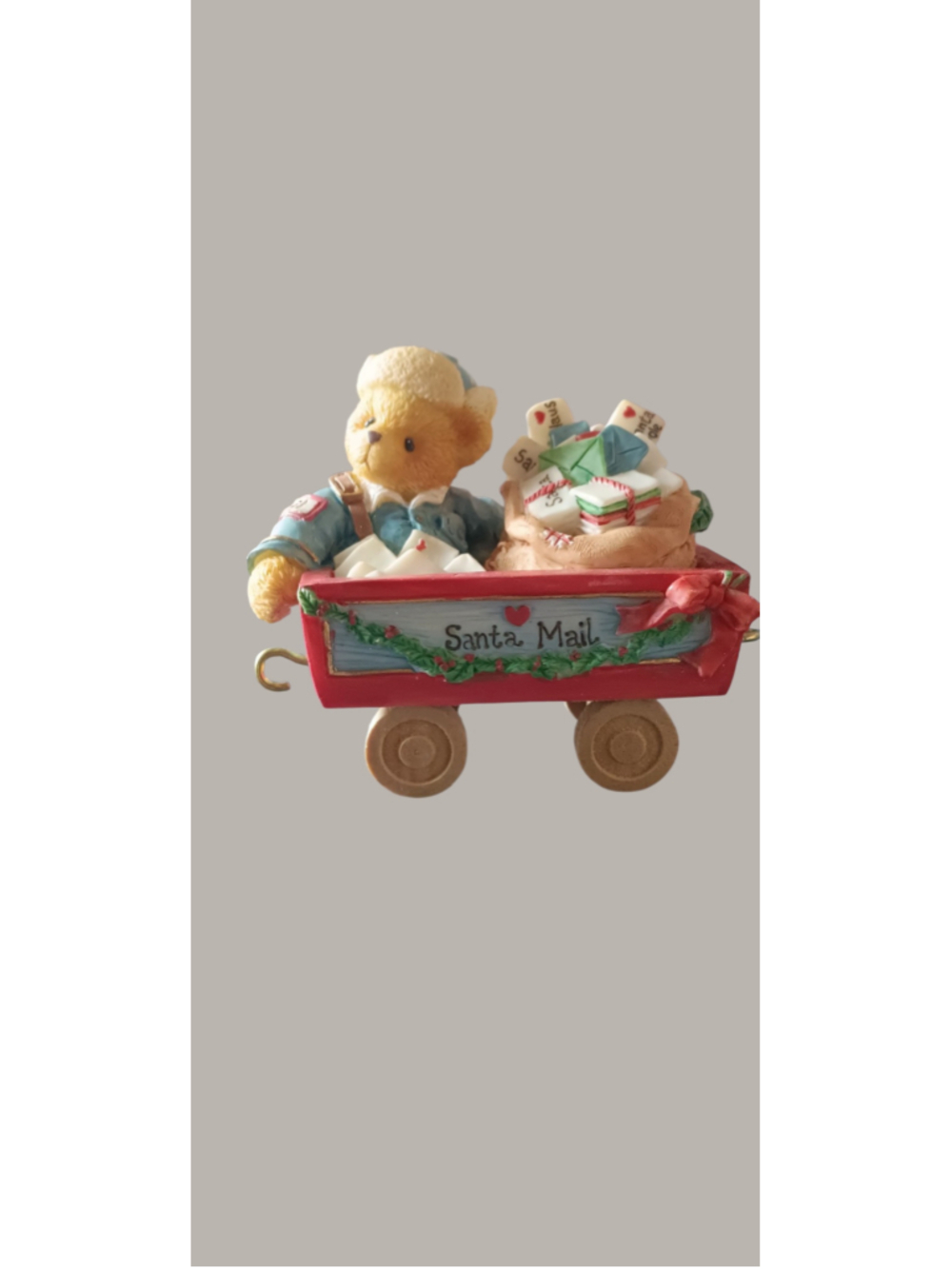 NIB Enesco Holiday Decor Santa Mail Bear Figurine Red Blue 219487